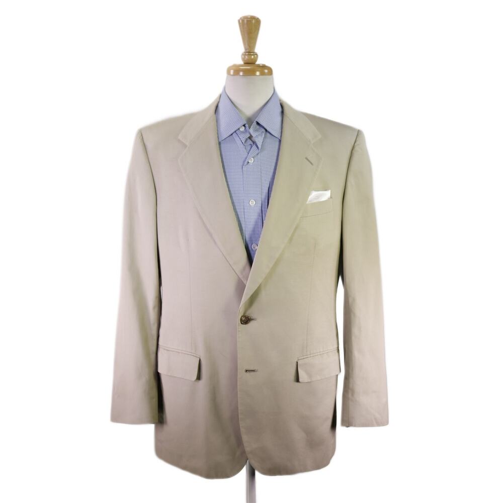 Carroll & Co Beverly Hills Vintage Khaki Tan Cotton 2-Btn Blazer Jacket 44R